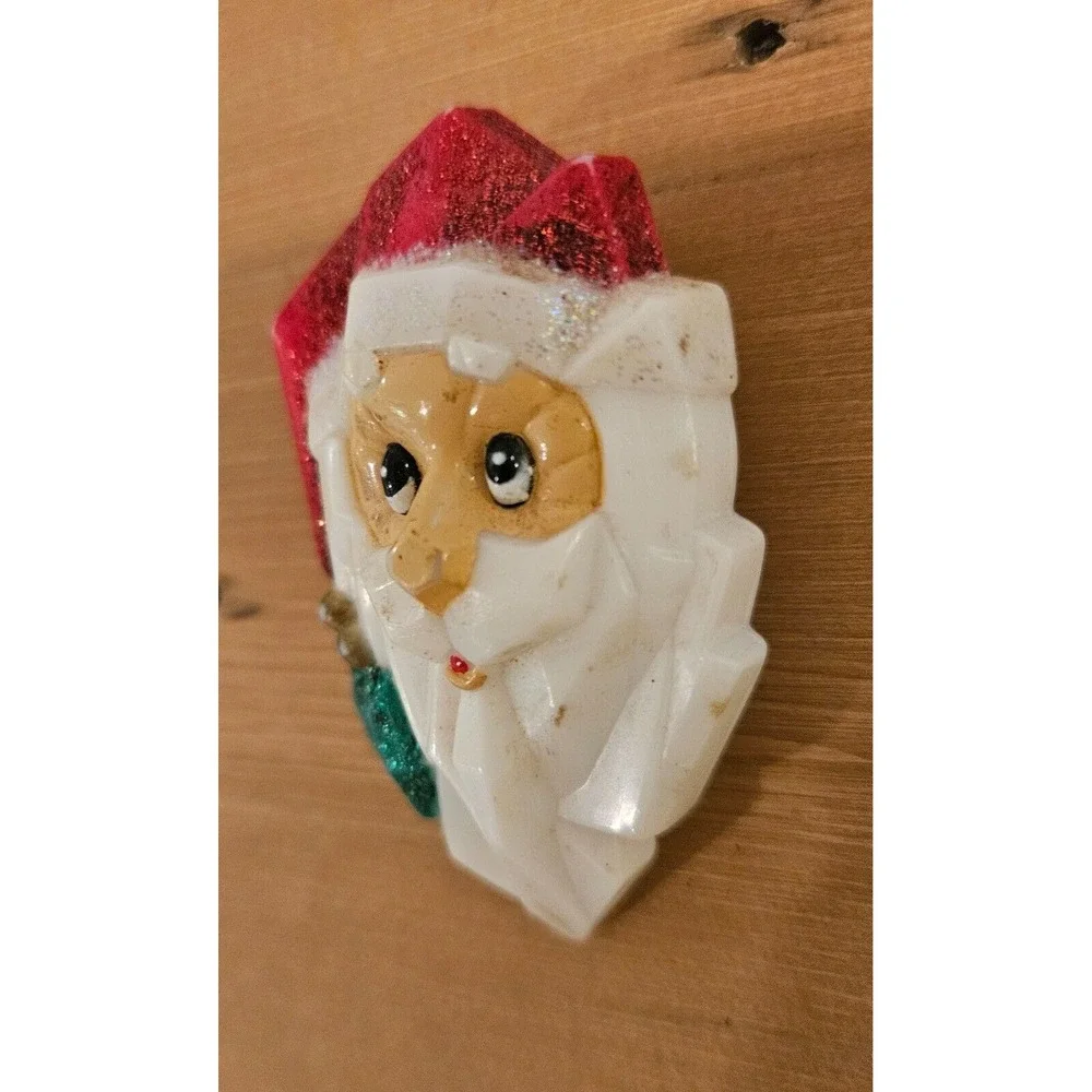 Vintage Santa Claus Face Christmas Holiday‎ Brooch Pin Red Glittery Hat